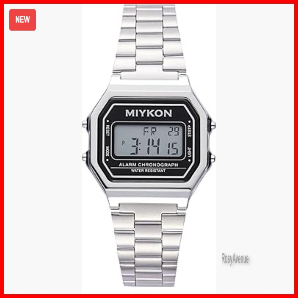 Vintage Digital Watch 33mm Square Stainless Steel Stopwatch Alarm Water
